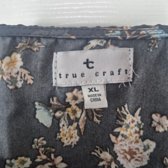 True Craft Gray Floral Mini Dress Long Sleeve Boho Polyester Size XL - Picture 5 of 6